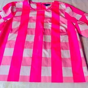 NWOT J. Crew Neon Pink & Tan Buffalo Plaid Top